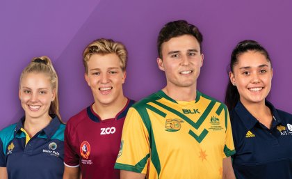 L-R: Gabi Palm (Water Polo), William Roach (Rugby Union), Justin Cridland (Touch Football), & Heather Blakeway (Rhythmic Gymnastics)